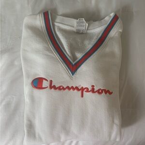 Champion White Sweatshirt with Red and Blue Trim